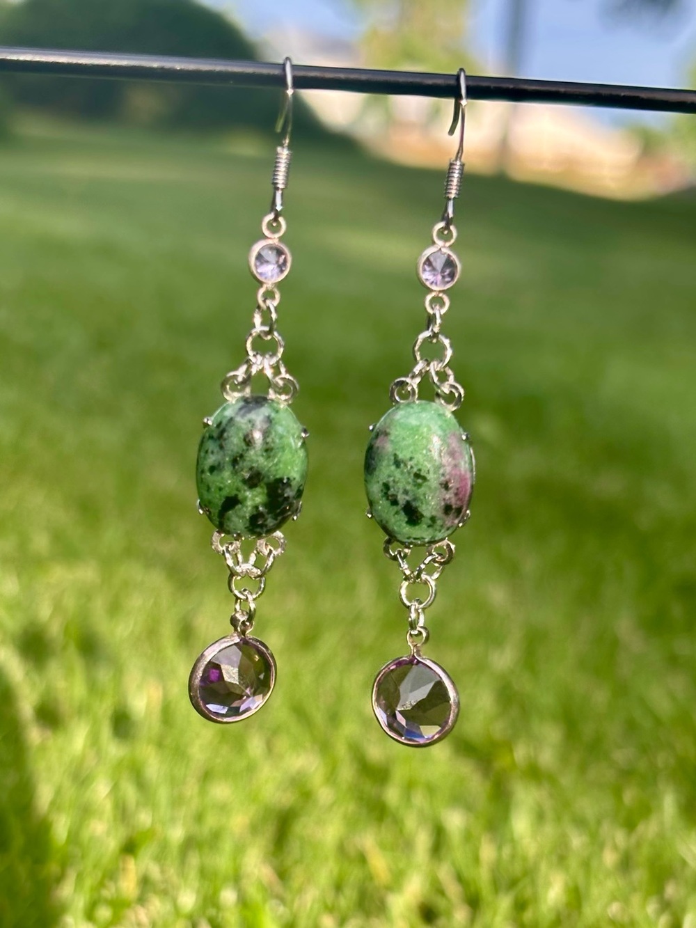 Handcrafted Ruby, Zoisite earrings.